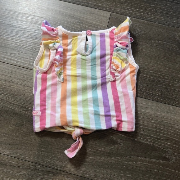 RuffleButts Pastel Rainbow Ruffle Shoulder Tie Front Top Baby Girl 12–18 Month - Picture 8 of 8